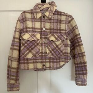 Zara Purple and Cream Plaid Teddy Jacket
